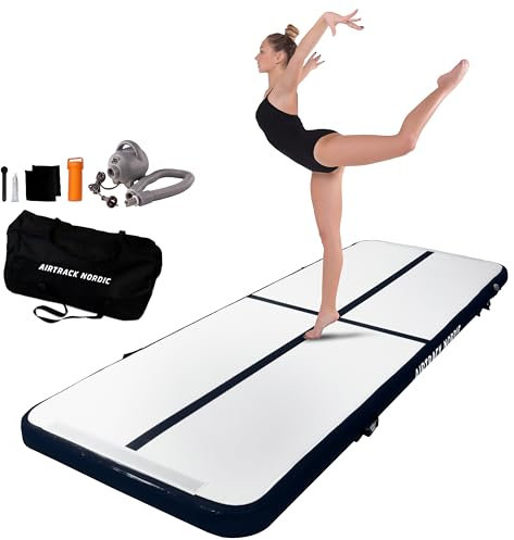 AirTrack Nordic Home 3m - Langlebig Air Track Matte mit Luftpumpe & Zubehör - Turnmatte Aufblasbar für Gymnastik & Yoga, Leicht transportierbar Air Tracking Gymnastikmatte Zuhause, Kinder & Erwachsene