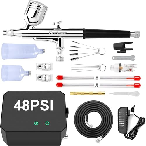 Gocheer Airbrush Kit with Air Compressor, 40 PSI High Pressure Air Brush Non-Clogging with 0.2/0.3/0.5mm Nozzle/Cleaning Sets, Ideal for Painting, Modeling, Cake Decor, Pastry, Makeup, Nail Art etc.