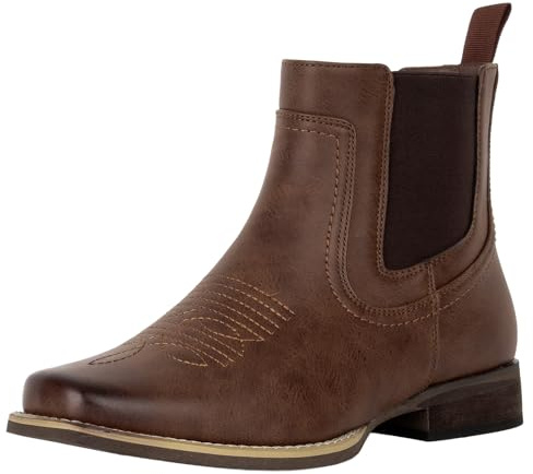 J's.o.l.e Botas vaqueras de tobillo para hombre, botas Chelsea de punta cuadrada, botas casuales retro elegantes para hombre, Brown, 40 2/3 EU