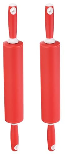 sourcing map Mattarello in silicone per la cottura da 51 cm, superficie in silicone antiaderente, manico in legno, mattarello piccolo rullo per pasta di gioco, mattarello per pasta di zucchero, pasta,