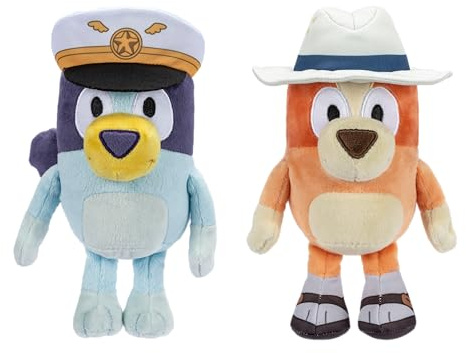 Bluey Friends Plush, Exclusive 2pk Plush Toys Including Captain and Holiday Bingo, Detailed Soft Plush Made, 6.5-9 inch / 16-23 cm Tall