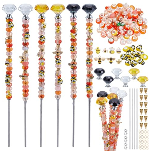 FREEBLOSS 210+ Stück Perlen Gartenstecker Set DIY Feenstab Mit Bienenanhängern und Bunten Harzperlen für die Außendekoration