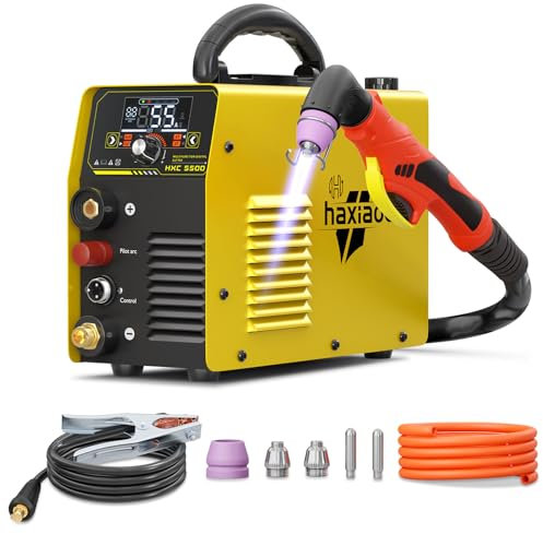 haxiaoer 55A Plasmaschneider [große LED-Anzeige], Non Touch Pilot ARC Hochfrequenz-Luftstrom-Plasma-Schneidemaschine, DC Inverter 230V Plasma Schneidemaschine, PT/2T/4T, 1/2“ Clean Cut