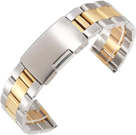 Ett rostfritt stålband Klockarmband Rostfritt stål Klockarmband 18mm 20mm 22mm 24mm 26mm 28mm 30mm Vikbart spänne Armband Herrbyte Armbandsurband Tillbehör(Silver gold,26mm)