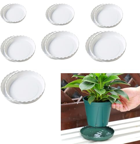 Furforstk Plant Pot Saucers 14 Pcs Plant Saucers 7 Sizes (11cm, 13cm, 14cm, 16cm, 18cm, 20cm, 22cm) Pot Saucer, Allow Plants to Retain Moisture (White)