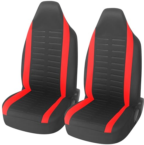 Upgrade4cars Set med sätesöverdrag pilotstolar framsäten rött universal | Sätesskydd med integrerat nackskydd | passar de flesta bilar | för sommar & vinter