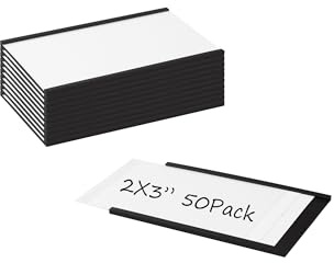 Realth Magnetische Etikettenhalter 50 Stück 50MM X 76.2MM | Beschreibbare Magnet-Etiketten,Schmutzfrei Abnehmbar, C-Kanal, für Schule Büro Whiteboard Metall Hängeschränke und Schubladen