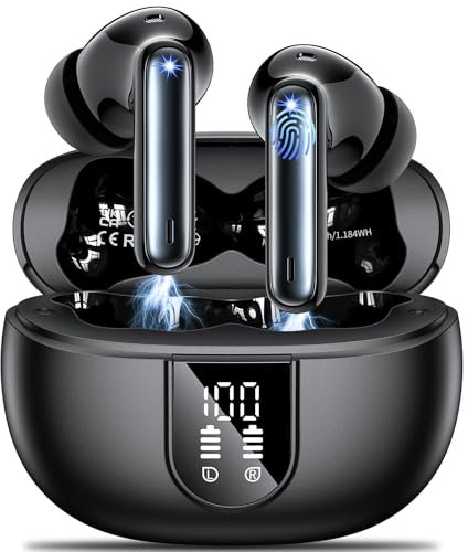 Wireless Earbuds,Wireless Headphones Bluetooth 5.3 Headphones in Ear with 4 ENC Call Noise Cancelling Mics HiFi Stereo Mini Ear Buds 42H Playtime LED Display wireless Earphones IP6 Waterproof Black
