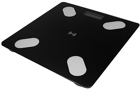 Intelligente Digitale Fettskala mit LED Anzeige, Schwarz | Abs und Gehärtetes Glas, Körperanalyse mit Automatischer Smartphone Synchronisierung, für Persönliche Gesundheitskontrolle