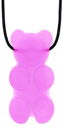 ARK - Collana da masticare a forma di orso gommoso, senza sostanze nocive, in 3 gradi di durezza, supporto sensoriale per bambini e adulti, cordoncino regolabile (morbido, rosa trasparente)