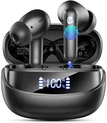 Wireless Earbuds Bluetooth Headphone, Bluetooth 5.4 Earbuds Noise Cancelling, 45H Deep Bass Stereo Sound Earphone Wireless Headphone with Dual LED Power Display, 4 ENC Mic, Type C Fast Charge Ear Buds