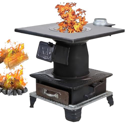 Multi-Fuel Wood Burning Stove - Cast Iron Fireplace Heater for Home, Indoor/Outdoor Heating, Cooking, BBQ - Ideal for Camping and Firewood Furnace Use