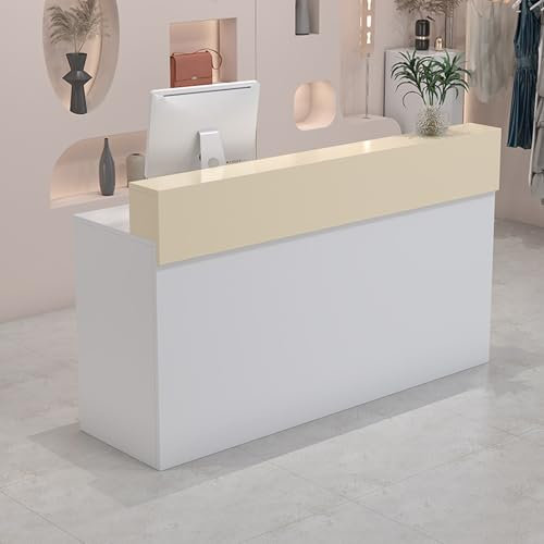 KUKIXKK Empfangstheke Rezeptionstheke Empfangstresen mit Abschließbarer Schublade,L-Förmiger Empfangstisch,Büromöbel, für Das Büro Eines Schönheitssalons(White Yellow,100x95x45cm)
