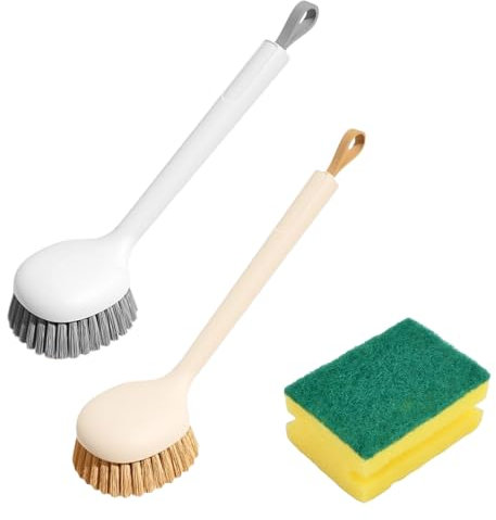 2 Piezas Cepillo Fregar Platos, 1 Piezas Esponja de Limpieza de Cocina, Cepillo para Platos con Mango, Cepillo Lavavajillas para Macetas, Tazones, Fregaderos de Cocina