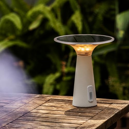 Xtralite Solaris LED-lampa – soldriven och USB-C uppladdningsbar, väderbeständig utomhus-/inomhu, justerbar ljusstyrka, 3 färglägen, dimbar bord för uteplats eller hem, vit