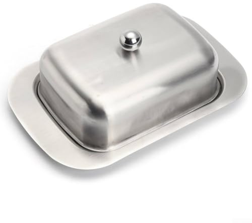 Elegante bandeja para servir mantequilla con tapa de acero inoxidable y plástico para servir sin esfuerzo (cubierta de metal)