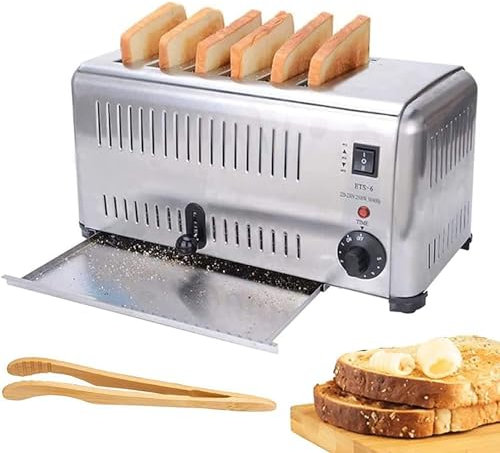 Edelstahl-Toaster, extra breite Schlitze für 6 Scheiben, 5 Schattierungseinstellungen mit Auftauen/Aufwärmen/Abbrechen, ideal für den privaten und gewerblichen Gebrauch