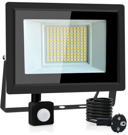 Hopelit 50W LED Strahler Mit Bewegungsmelder Und Stecker,6500K Kaltweiß Superhell Scheinwerfer IP66 Wasserdicht Außenleuchte, Led Strahler Außen Für Garten, Garage, Hof,Patio