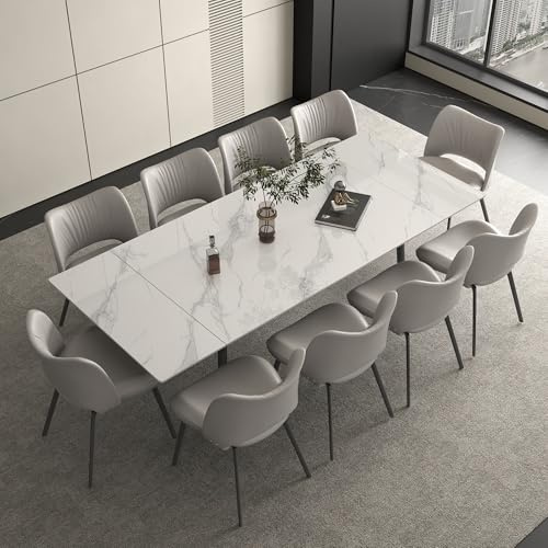 Modern Extendable Dining Table for 4-10 People, 159-239cm Adjustable Length, Scratch & Heat Resistant Stone Tabletop, Metal Frame, Easy to Clean, Contemporary Kitchen (Dining table- Excluding chairs.)