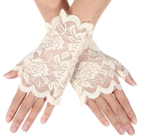 Yolev Fingerlose Spitzenhandschuhe Handschuhe Damen Kurz Spitzenhandschuhe Schwarz Opernhandschuhe Elegant für Halloween Karneval Teepartys Abschlussbälle, Hochzeiten, Abendessen Cosplay