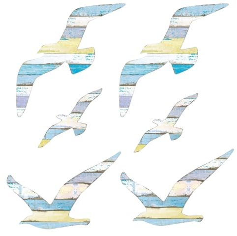 6 Piezas Decoración de Pared de Gaviota de Madera, Escultura Mural de Gaviota en Madera, Adorno Mural de Gaviota de Madera, Madera Decorativa de Pared de Gaviota, Decoración de Pared de Gaviota