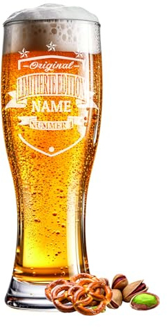 Kiwistar Bierglas graviert Limited 0,5l mit Wunschgravur Name Jahr oder Spruch - Geschenkidee für Bierliebhaber, Geburtstag, Vatertag oder Jubiläum - Personalisiertes Weizenglas