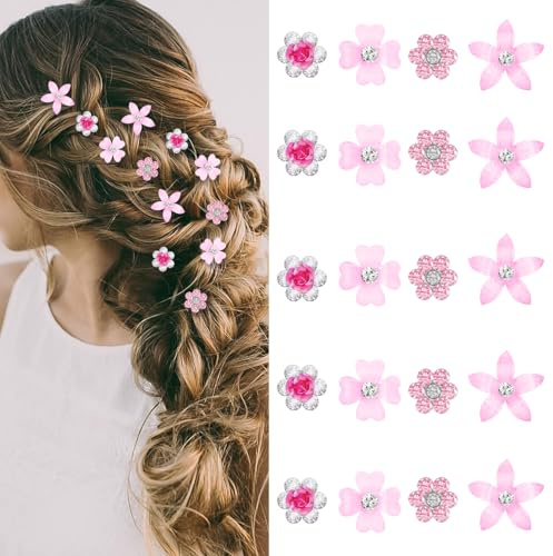 20 clip per capelli mini a forma di fiore, fermagli rosa con strass, accessori per capelli per donne e ragazze, ideali per uso quotidiano, feste e matrimoni