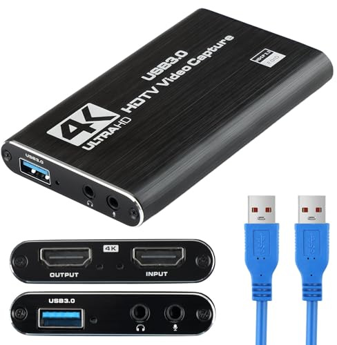 Full 4K HD 1080P USB 3.0 HDMI Video Capture Card With 60cm Adapter Cable | Audio Video Captures Card 4K HDMI Loop-Out for Game Recording Live Streaming Computer Phone Video
