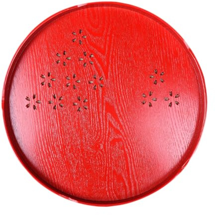 MOTHNUR Plateau de Service Rond Rouge Décoratif Creux pour Thé Mariage Plateau Pratique avec Poignées Polyvalent pour Maison et Cérémonie