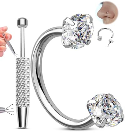OUFER 20G Ferro di Cavallo Anello Naso Senza Filettatura Acciaio Inossidabile 316L Piercing Ball Grabber Orecchini a Cerchio CZ Trasparente Piercing Nostril Helix Septum Daith Lobe Per Le Donna 7 mm
