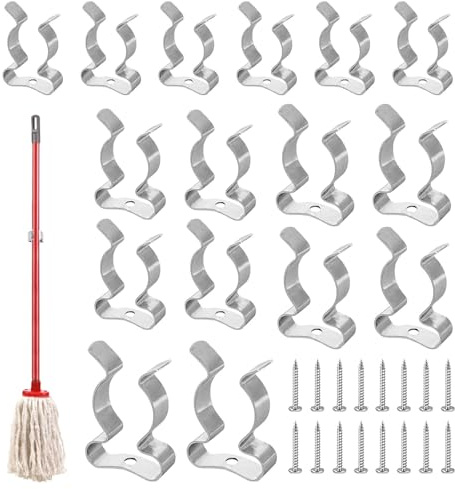 KRENIE Spring Terry Clips for Hanging Tools – 16 Pcs Wall Mounted Tool Holder Clips 13/16/ 19/ 25mm – Metal Storage Grip Tidies for Brooms Rakes and Hand Tools – Space Saving Storage for Workshops