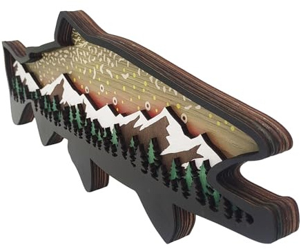 Holz-Lachs-Anhänger – Buchsbaum 3D hohler Fisch | 40x15cm kreatives Meerestier-Ornament | Fügt künstlerische Heimdekoration mit einzigartigem Walddesign für die Wandpräsentation hinzu