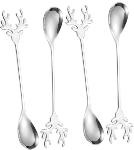 VANZACK Lot de 4 Cuillères à Café en Acier Inoxydable 304 Cuillères à Expresso Mélanger Design Original Renne pour Boissons Desserts et Café Usage Quotidien Cuisine