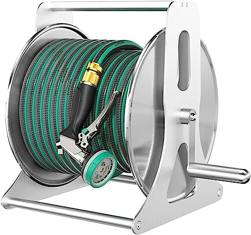MKAK Camion For Tubo Da Giardino, Carrello For Montaggio A Parete Con Pistola Ad Acqua(Hose Cart+40m Pipe)
