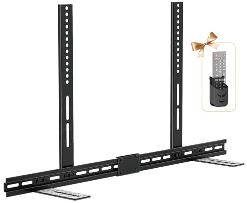 ComVome Soporte universal para barra de sonido para Samsung, Vizio, LG, Bose con mando a distancia, soporte de barra de sonido ajustable para debajo o encima del televisor, capacidad de carga de hasta