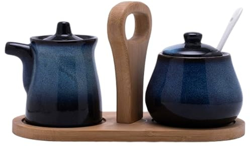 Zucker- und Milchkännchen-Set mit Tablett, Vintage-Keramik-Milchkännchen und Zuckerdose mit Deckel Löffel für die Kaffeebar.Krug