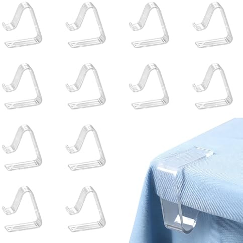 YIIWONI 12 pcs Pince à Nappe en Plastique Transparent,Réutilisable Pince Nappe,Adaptées aux Tables de 3,5 à 5 cm d'Épaisseur pour Table Exterieur,Attache Nappe Multifonctionnelle