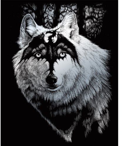 ROYAL BRUSH Silver Foil Engraving Art Kit, 8 by 10-Inch, Dragon Wolf, Black