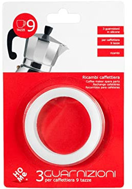 Home Joints pour Cafetière Italienne 9 Tasses, Blister de 3 pièces, Silicone, Blanc