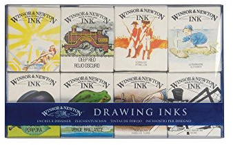 Winsor & Newton, Drawing Inks, Wiliam Collection Ink Pack, 8 x 14 ml Ink Bottles , Purple/Yellow