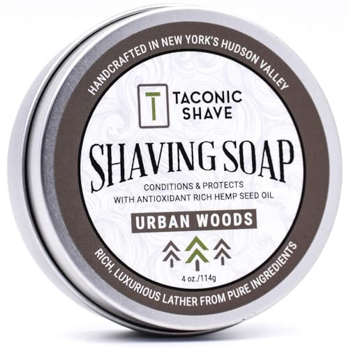 Taconic Shave Barbería Calidad Urbana Woods, jabón de afeitar Con Rica en Antioxidantes aceite de semilla de cáñamo - con notas de cedro, bergamota y Tabaco