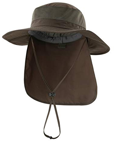Magracy Unisex Outdoor Wide Brim Sun Hat Mesh UPF50+ Safari Hats with Neck Flap Fishing Hats Amy Green