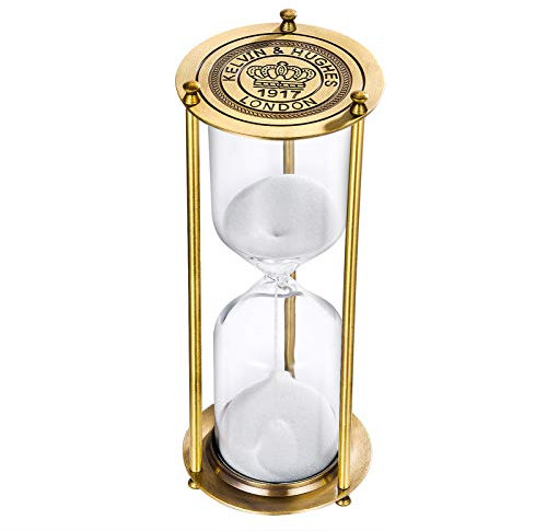 SuLiao Vintage-Messing-Sanduhr-Ständer, 60 Minuten, Reloj De Arena 1 Hora, Metall-Sanduhr, Antikes Sandglas mit Weißem Sand für Zuhause, Büro, Dekoration