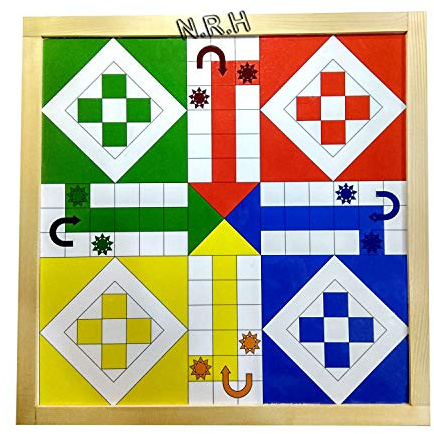 Best Handmade 2 in 1 Wooden Magnetic Ludo & Snake Ladders Board Game Set Natural Finish Game is Played With Four Players.