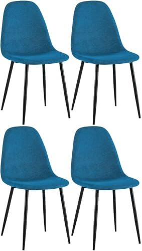 CLP Esszimmerstühle 4er Set Napier, Bequeme Küchenstühle gepolstert, Polsterstühle Esszimmer mit Rückenlehne, bis 150 kg belastbar Farbe blau Material Stoff