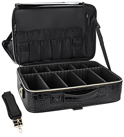 Relavel Groß Kosmetikkoffer - 15.4 inches, Reise Kosmetiktasche Portable Make up Koffer Schminkkoffer, Professionelle Makeup Organizer Tasche Schminktasche Train Case Crocodile Pattern Leather-l