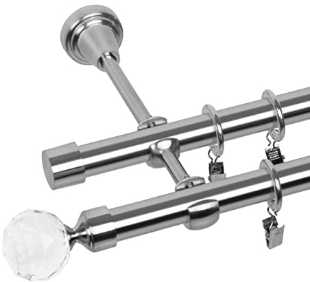RENA Gardinenstange Vorhangstange 2-läufig - 19 mm - aus Metall - Lautlose Rollen - Komplettset - Edestahl Optik 240cm BELLuna
