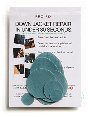 DJR PRO FIX: Einfach zu verwendende Flicken-Sets für Daunenjacken - Selbstklebende, wasserfeste, reißfeste Flicken zur Reparatur von Kleidung, Schlafsäcken, Zelten, Outdoor-Ausrüstung - Hellgrau