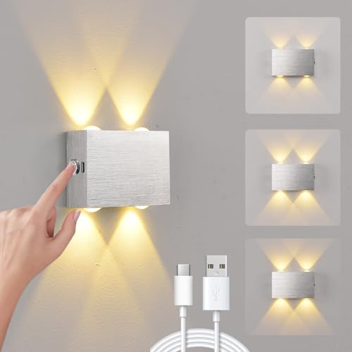 VOMI Batteri vägglampa inomhus touch dimbar vägglampa utan strömanslutning 4 000 mAh batteri trådlös vägglampa USB uppladdningsbar utan borrning magnetisk väggmontering väggbelysning sovrum | Vägglampa trådlös med beröringskontroll strömbrytare dimmer aluminium magnetisk vägglampa varmt vitt ljus för sovrum
