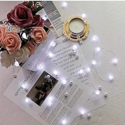 xiao Lámpara de cadena esférica, lámpara de bola de cristal LED agrietada, lámpara de cadena de cuentas agrietada, lámpara de cadena interior de plata, dormitorio USB (Blanco, 5M 50LED)